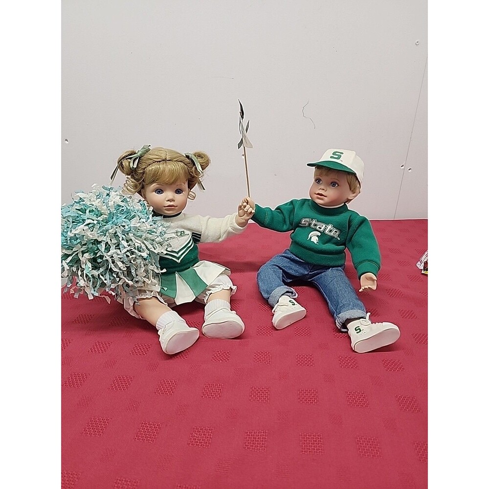 Vintage Danbury Mint MSU Porcelain Cheerleader Dolls Susan Wakeen 1990s